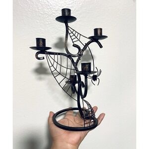Metal Spiderweb Candelabra Candle Holder Ecclectic Seasonal Decor